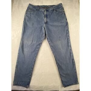 L.L. Bean Classic Fit Straight Blue Denim Cotton Men's Jeans Plaid Lining